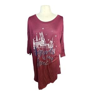 Harry Potter Hogwarts is Home Sleep Shirt Women's XL Burgundy Lounge Top